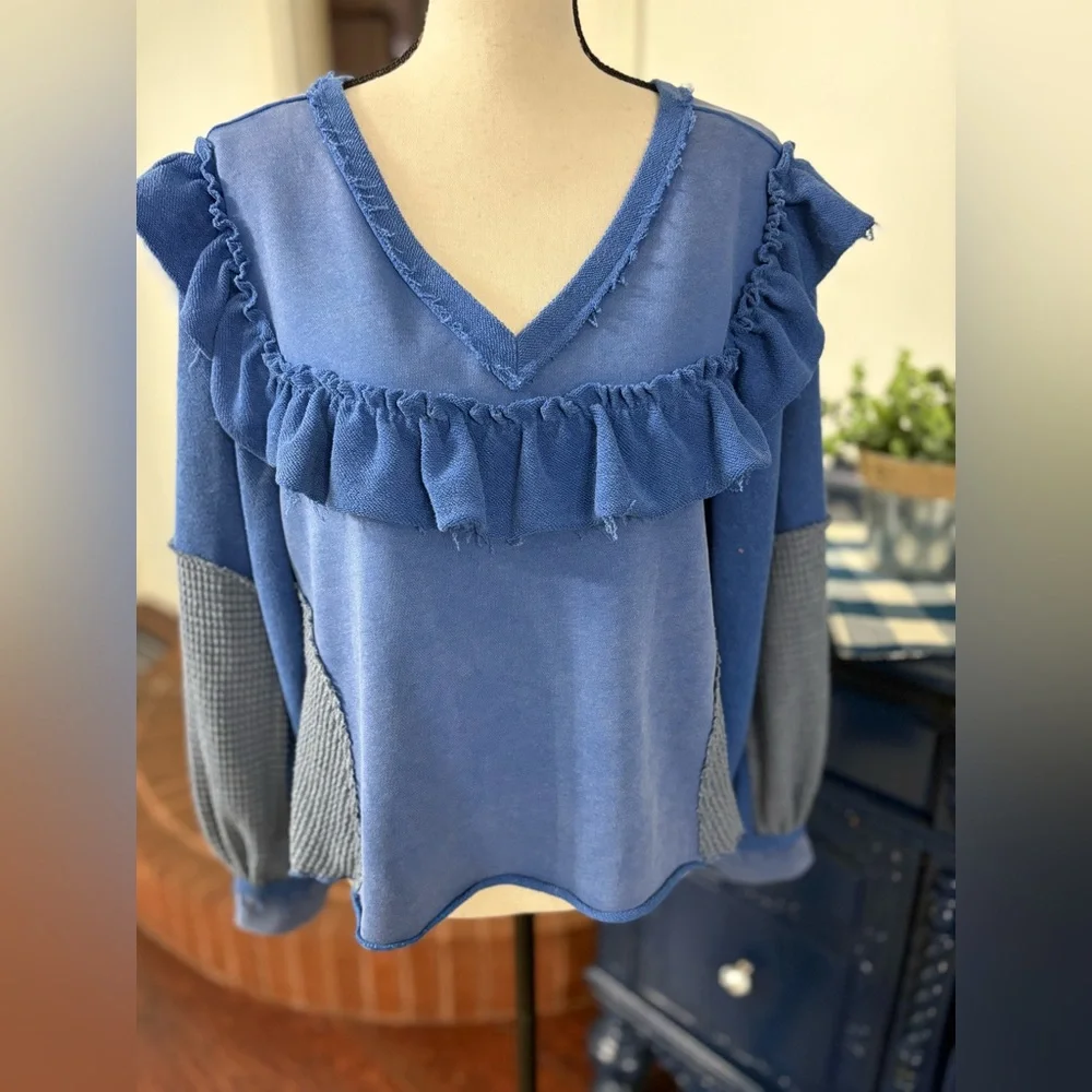 POL Blue Ruffle Sweatshirt - Picture 1 of 5